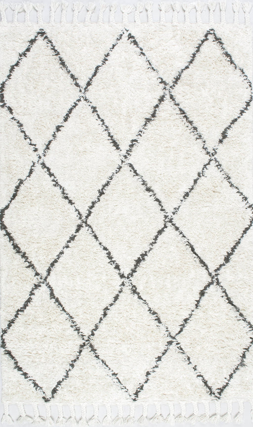 Natural Wool Shag Area Rug with Diamond Pattern 60x90 cm