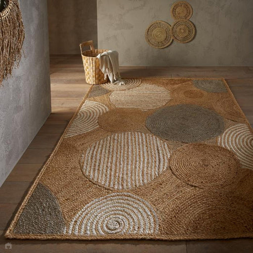 Naturals Hand-Woven Jute Flatweave Circles Natural/Bleach Rug