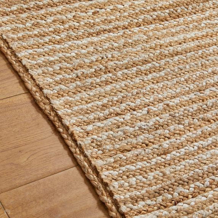 Naturals handgeweven jute platgeweven tapijt met strepen naturel/bleekmiddel