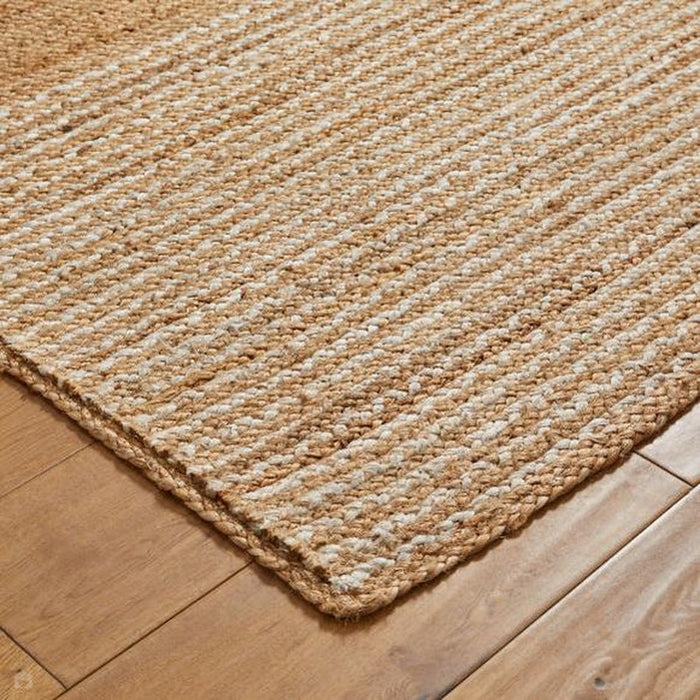 Naturals handgeweven jute platgeweven tapijt met strepen naturel/bleekmiddel