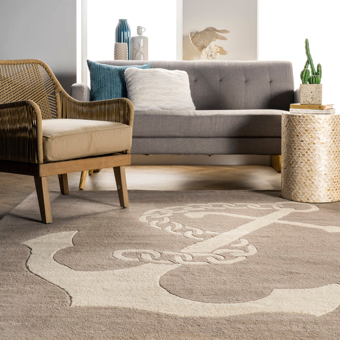 Nautical Anchor Area Rug in Beige for Home Decor