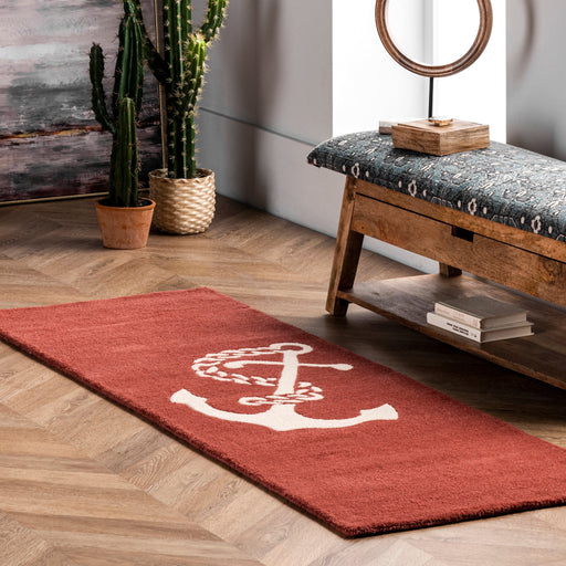 Nautical Anchor Area Rug in Rust Color