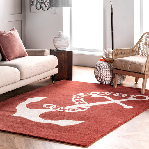 Nautical Anchor Area Rug in Rust Color