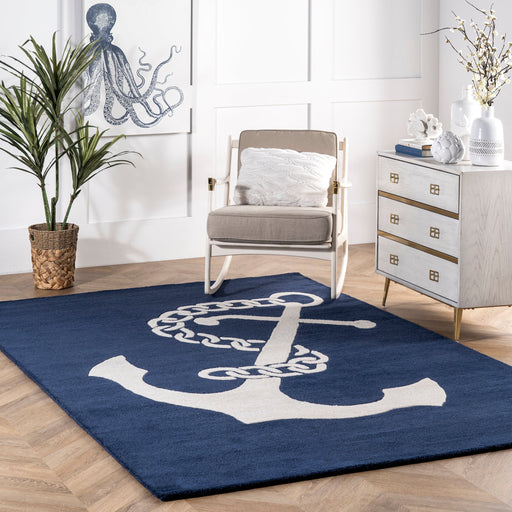Nautical Themed Anchor Area Rug Navy Color