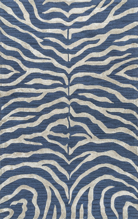 Navy Blue Wool Zebra Print Area Rug 120x180 cm