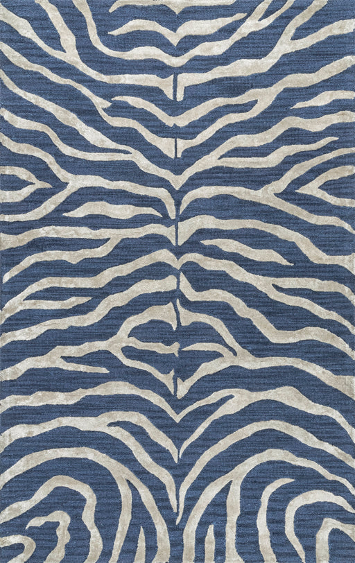 Navy Blue Wool Zebra Print Area Rug 120x180 cm