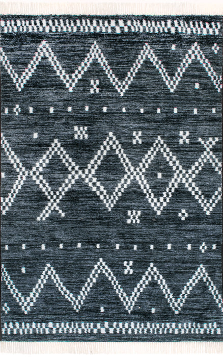 Navy Checkered Non-Slip Area Rug With Tassels 140x200 cm