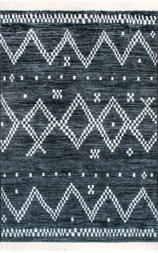 Navy Checkered Non-Slip Area Rug With Tassels 140x200 cm