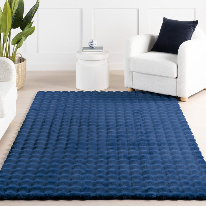 Navy Checkered Washable Plush Cloud Area Rug