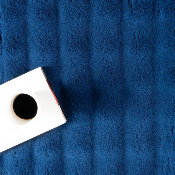 Navy Checkered Washable Plush Cloud Area Rug