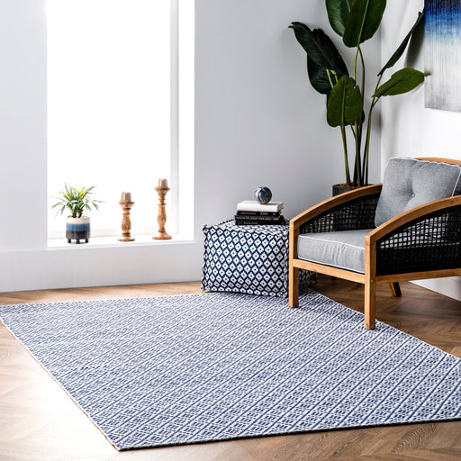 Navy Cotton Geometric Trellis Area Rug 160x230 cm