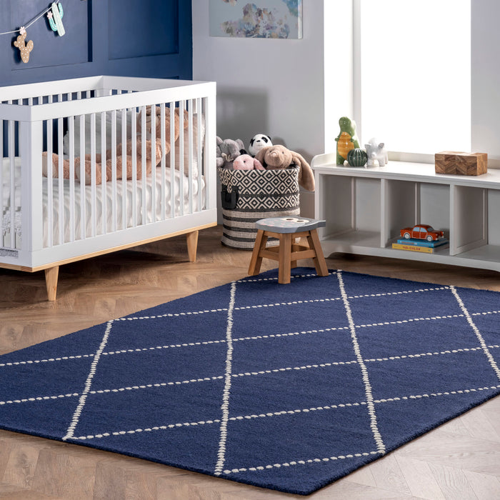 Navy Dotted Diamond Trellis Nursery Area Rug 120x160 cm