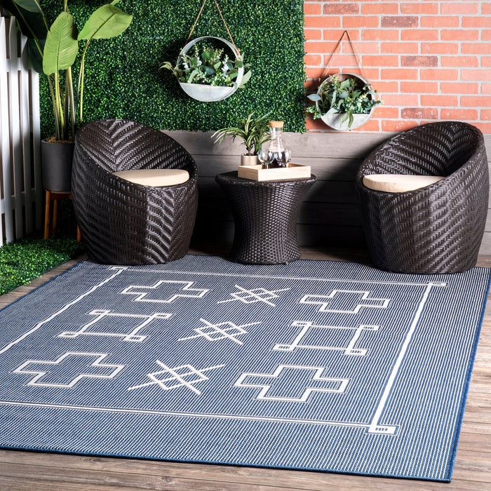 Navy Flatweave Area Rug For Indoor Outdoor Use 150x240 cm