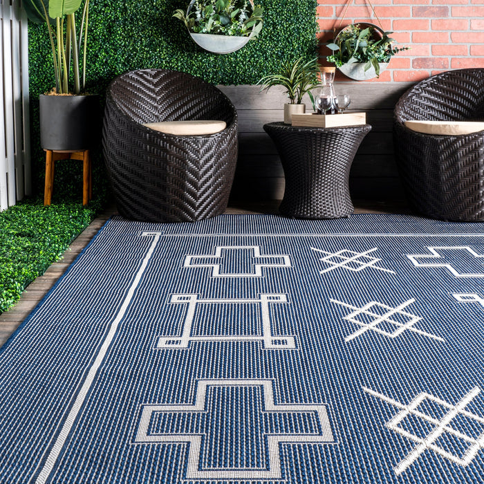 Navy Flatweave Area Rug For Indoor Outdoor Use 150x240 cm