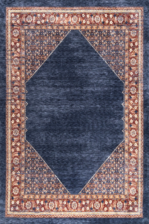 Navy Floral Area Rug for Living Room or Bedroom Decor