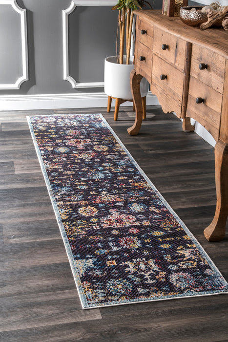 Navy Floral Area Rug for Modern Home Décor