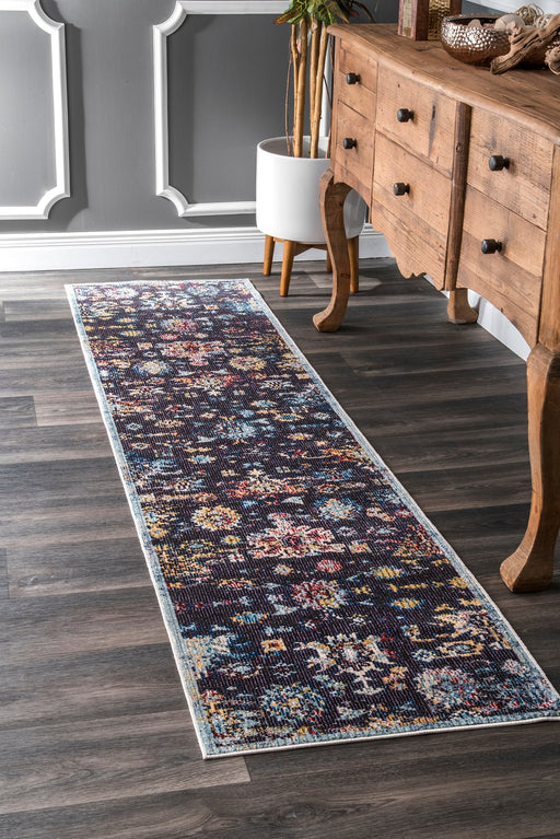 Navy Floral Area Rug for Modern Home Décor