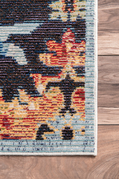 Navy Floral Area Rug for Modern Home Décor