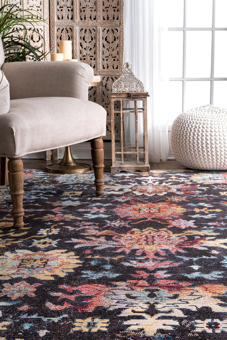 Navy Floral Area Rug for Modern Home Décor