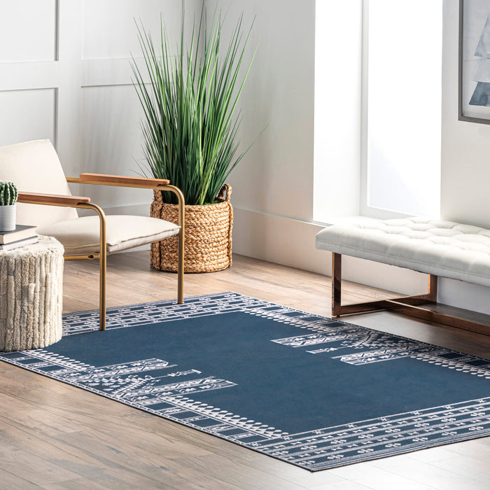 Navy Geometric Machine Washable Area Rug 160x230 cm