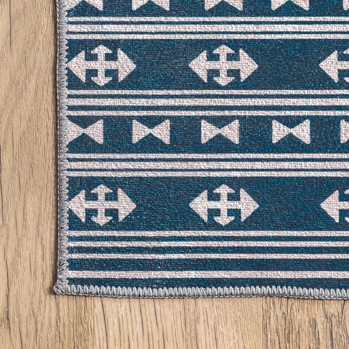 Navy Geometric Machine Washable Area Rug 160x230 cm