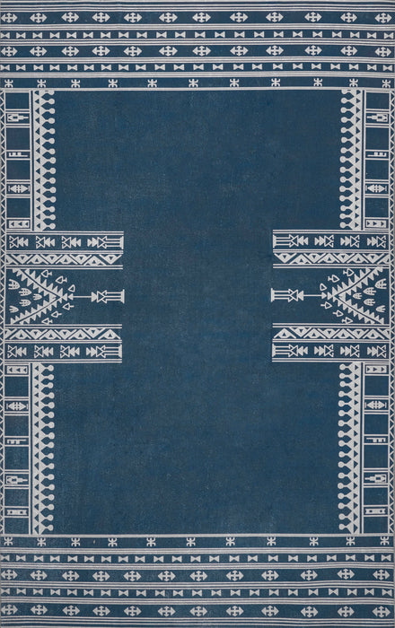 Navy Geometric Machine Washable Area Rug 160x230 cm