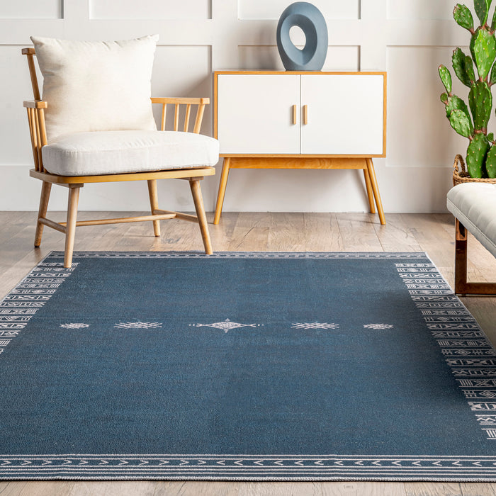 Navy Geometric Washable Area Rug for Busy Homes