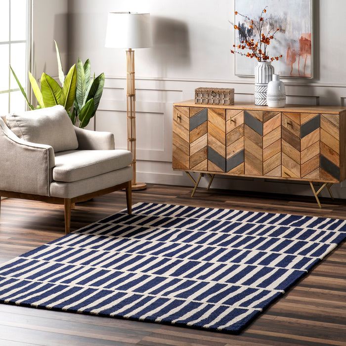 Navy Geometric Wool Area Rug 150x240 cm