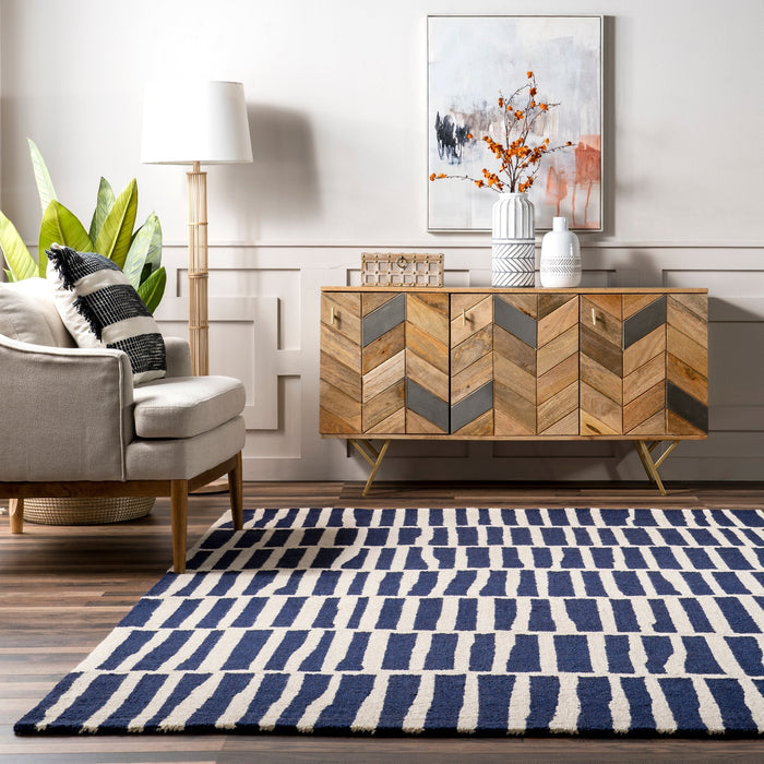 Navy Geometric Wool Area Rug 150x240 cm