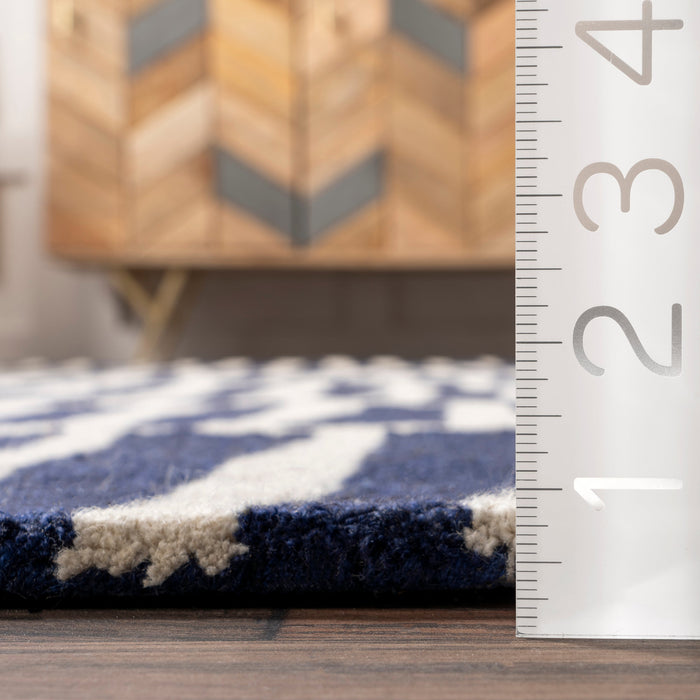Navy Geometric Wool Area Rug 150x240 cm