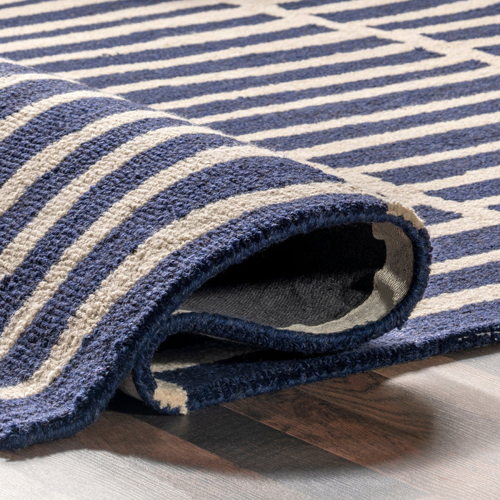 Navy Geometric Wool Area Rug 150x240 cm