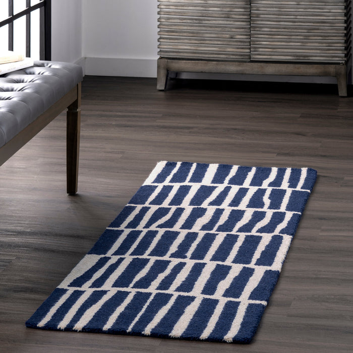 Navy Geometric Wool Area Rug 160x230 cm