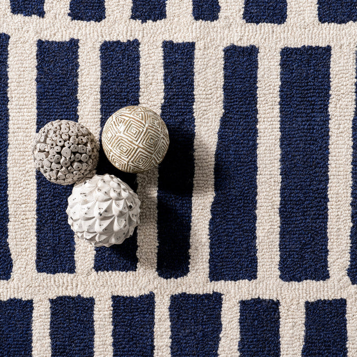 Navy Geometric Wool Area Rug 160x230 cm