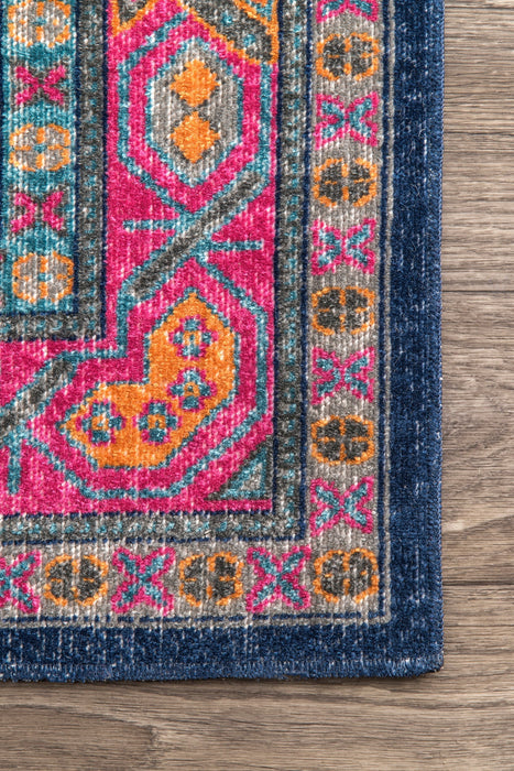 Navy Herati Medallion Area Rug for Home Decor