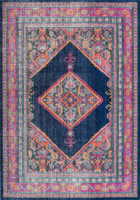 Navy Herati Medallion Area Rug for Home Decor