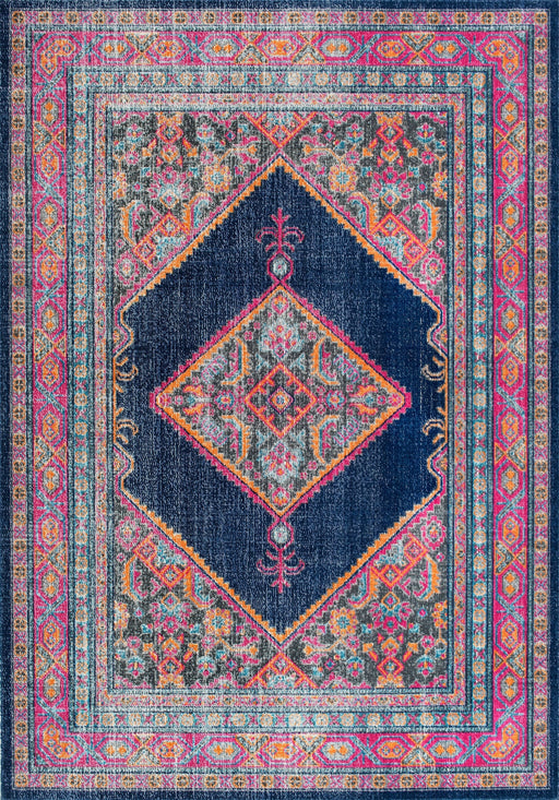 Navy Herati Medallion Area Rug for Home Decor