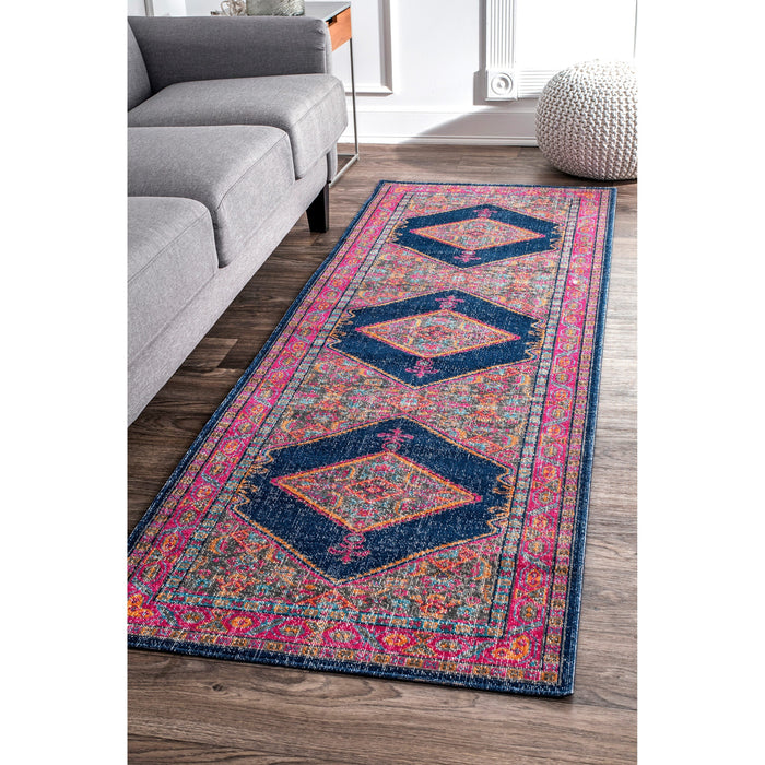 Navy Herati Medallion Area Rug for Stylish Flooring