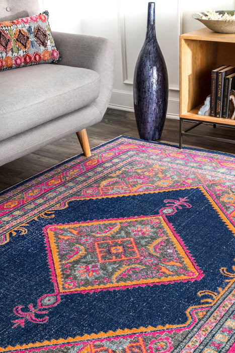 Navy Herati Medallion Area Rug for Stylish Flooring