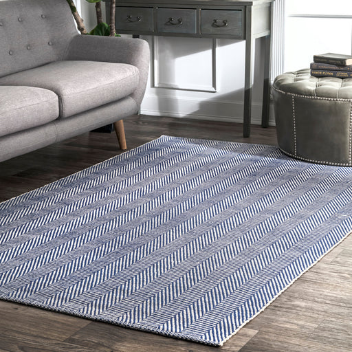 Navy Herringbone Cotton Area Rug 150x240 cm