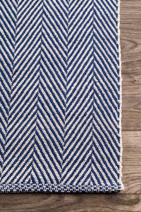 Navy Herringbone Cotton Area Rug 150x240 cm