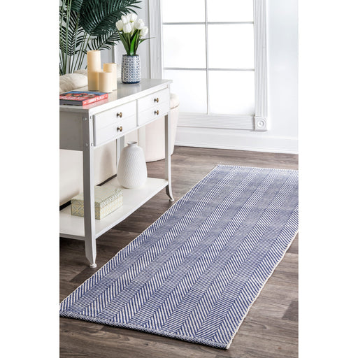 Navy Herringbone Cotton Flatwoven Rug 160x230 cm