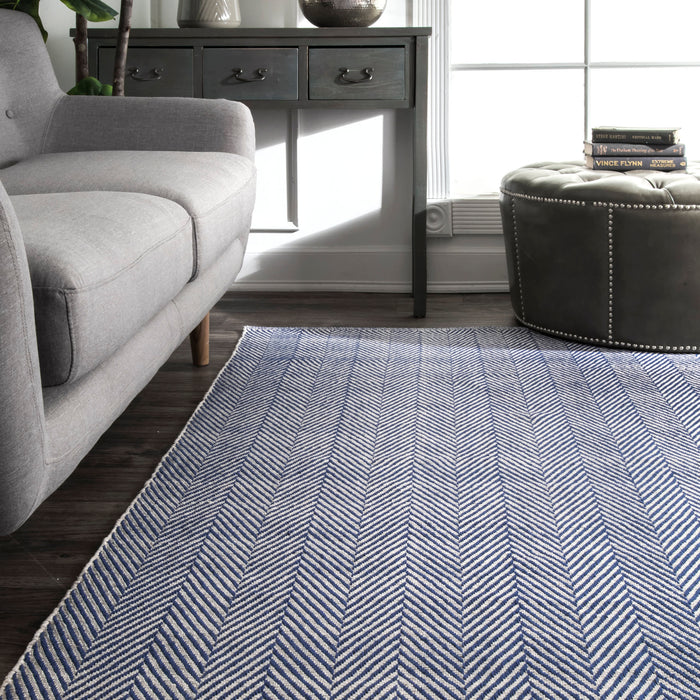 Navy Herringbone Cotton Flatwoven Rug 160x230 cm