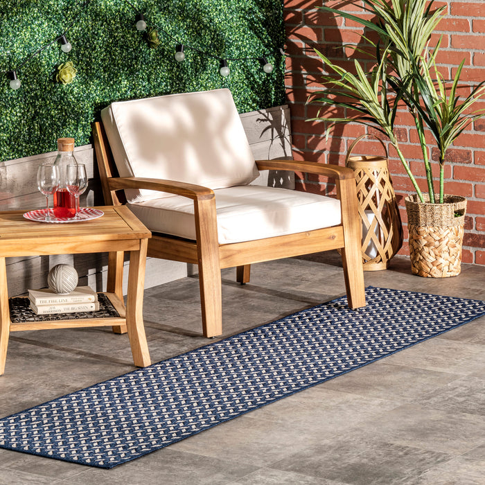 Navy Herringbone Indoor Outdoor Area Rug 120x180 cm