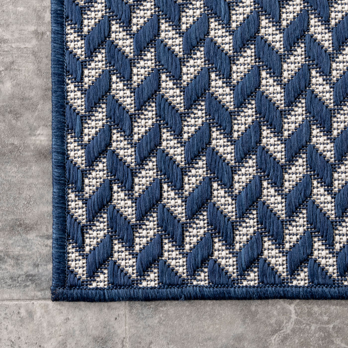 Navy Herringbone Indoor Outdoor Area Rug 120x180 cm