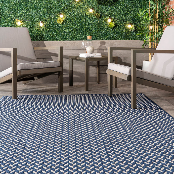 Navy Herringbone Indoor Outdoor Area Rug 120x180 cm