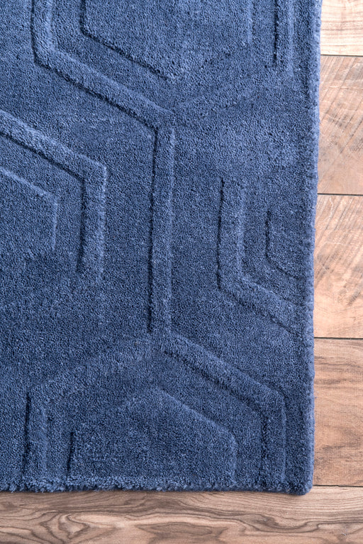 Navy Honeycomb Pattern Hand-Tufted Wool Rug 150x200 cm