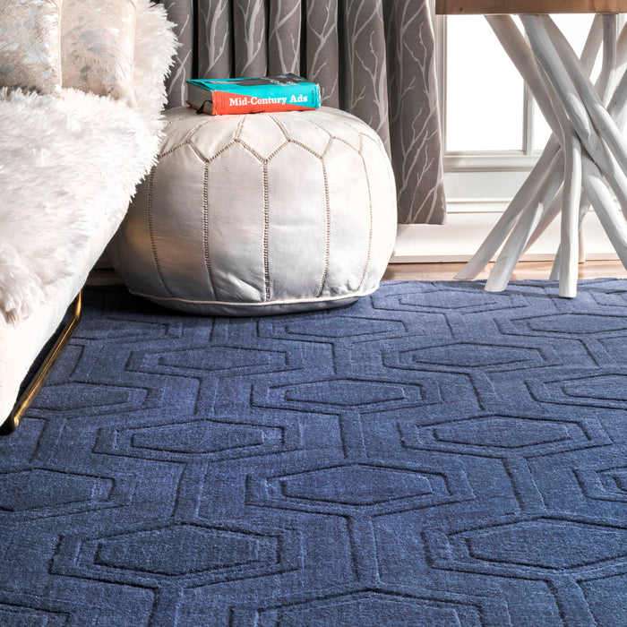 Navy Honeycomb Pattern Hand-Tufted Wool Rug 150x200 cm