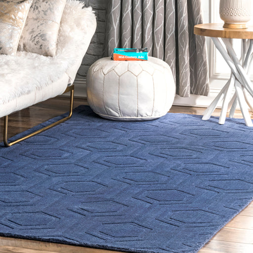 Navy Honeycomb Pattern Hand-Tufted Wool Rug 150x200 cm