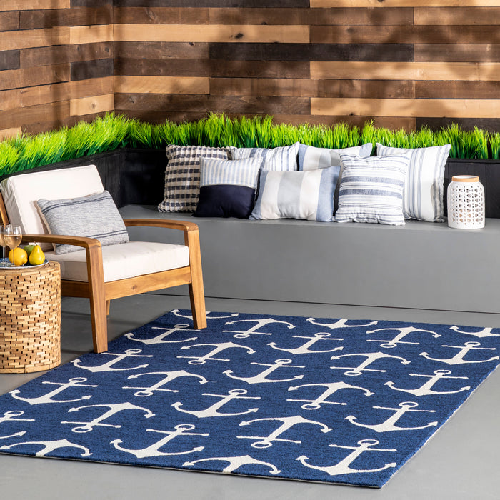 Navy Indoor Outdoor Area Rug Durable Mildew Resistant