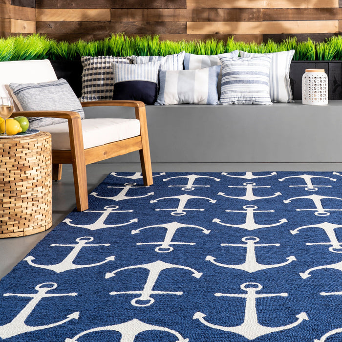 Navy Indoor Outdoor Area Rug Durable Mildew Resistant